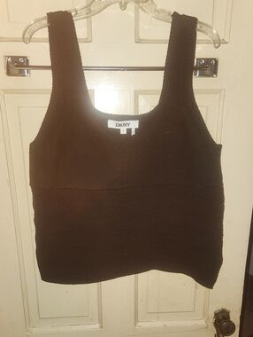 DKNY Black Textured Knit Scoop Tank